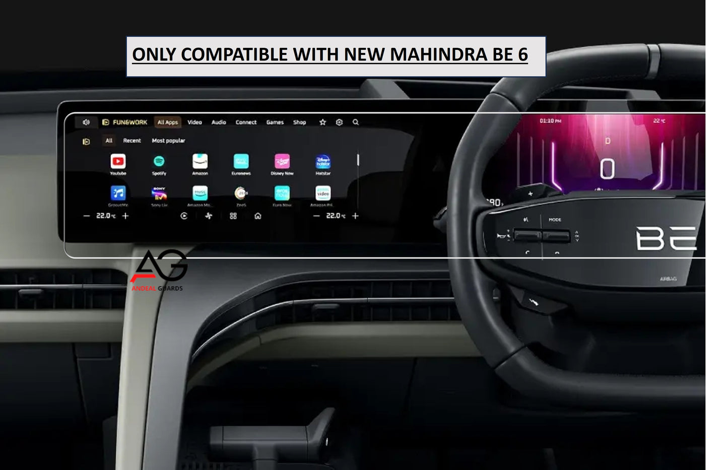 Mahindra BE 6 (2025) – 12.3-Inch Infotainment + Instrument Cluster Screen Protector -Car Display Accessory