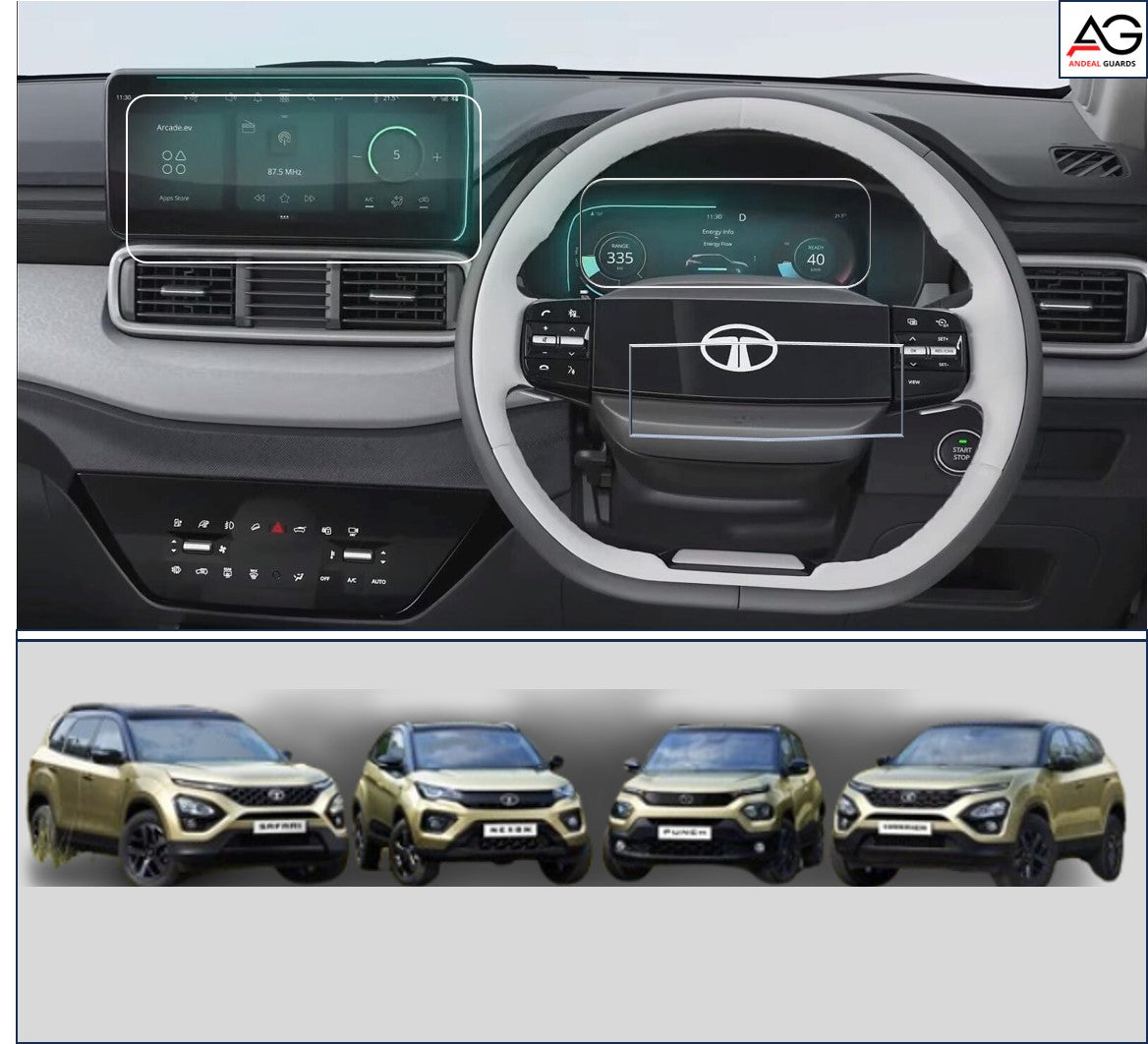 TATA NEXON / SAFARI / HARRIER / 2023 FACELIFT 10.25 INCH-CURVED DISPLAY [2023-Running] Infotainment + Cluster+ Steering Screen Protector