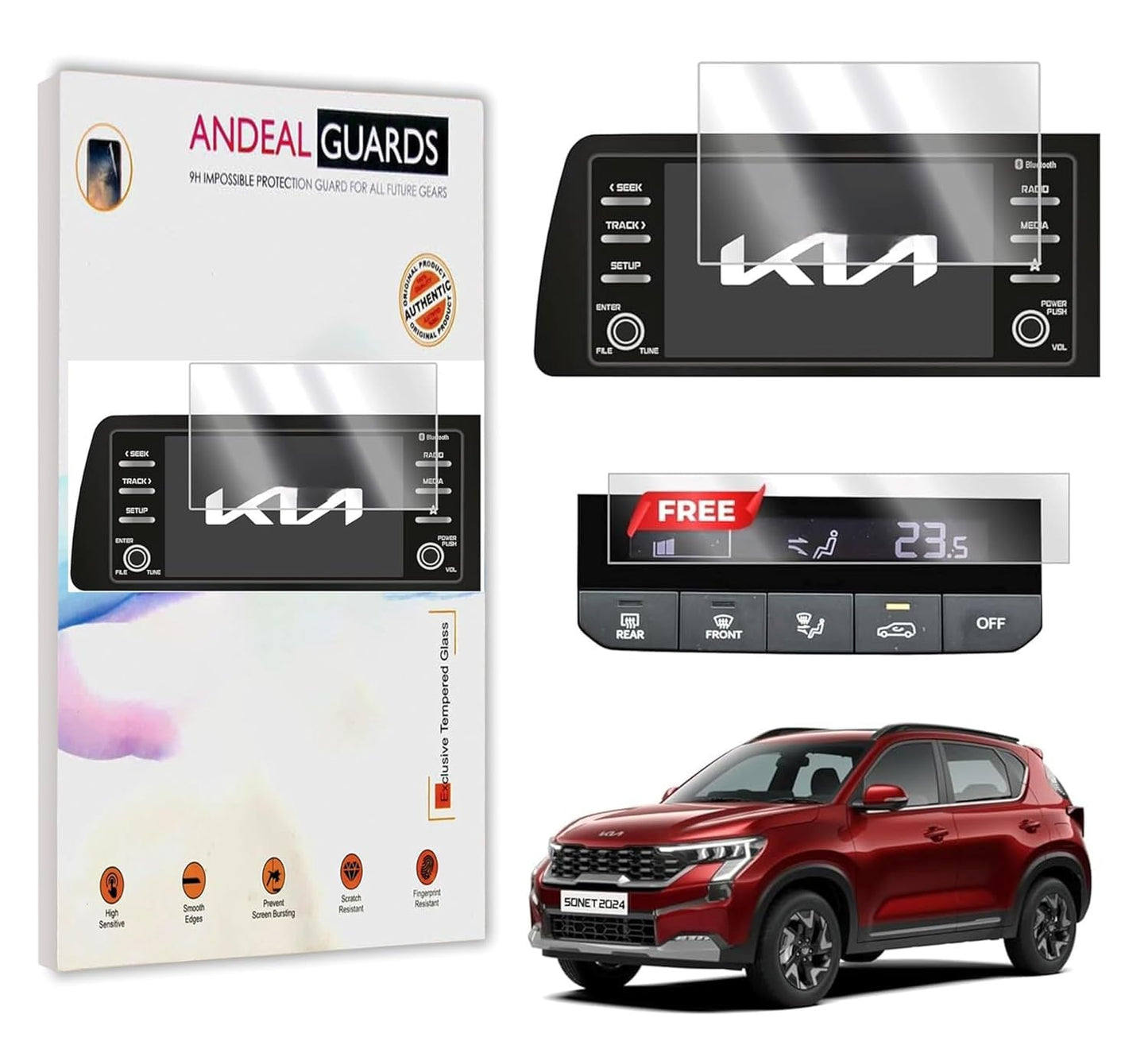 Kia Sonet 2024 Facelift | 9H Infotainment Touchscreen Protector for HTK, HTK Plus, HTX Models