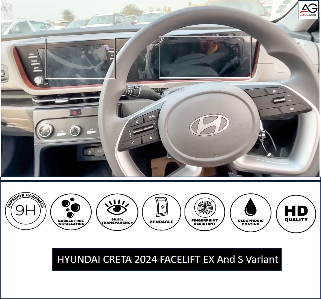 HYUNDAI CRETA 2024 FACELIFT EX And S Variant Screen Protector Combo [Infotainment And Cluster]