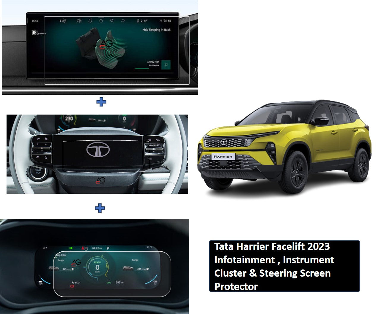 Tata Harrier Facelift 12.3 Inch Infotainment FEARLESS , FEARLESS PLUS (2023- Running) Infotainment + Cluster + Steering Combo Screen Protector