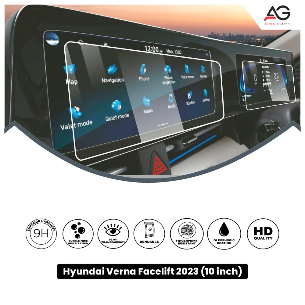 Hyundai Verna Facelift Infotainment and Cluster Set 10 Inch [2023- Running] Screen Protector