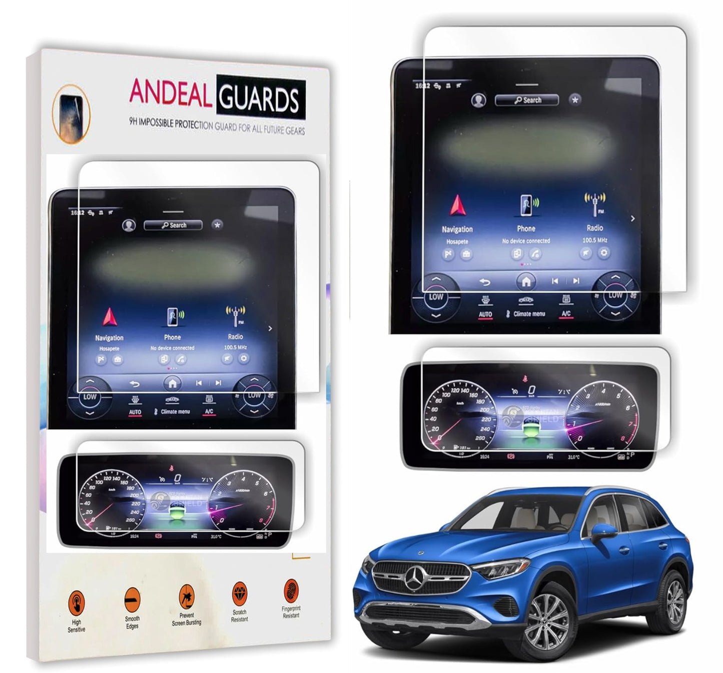 Mercedes-Benz GLC 2024- 11.9” Infotainment Touchscreen & 12.3” Instrument Cluster Screen Guard Combo