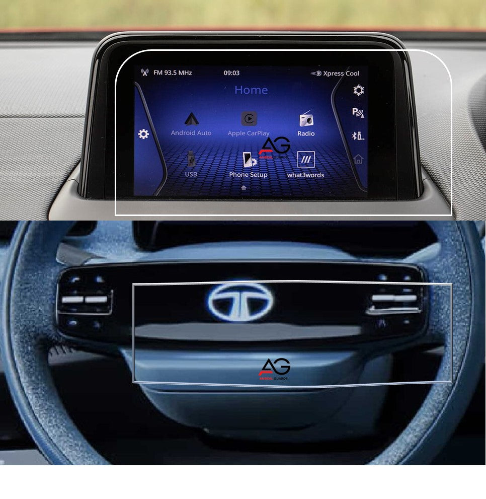 TATA NEXON 2023 FACELIFT  | 7 INCH INFOTAINMENT + STEERING COMBO SCREEN PROTECTOR - CREATIVE , PURE , PURE S , SMART PLUS , SMART PLUS S