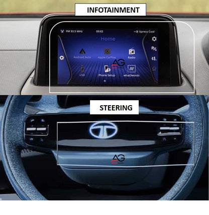 TATA NEXON 2023 FACELIFT  | 7 INCH INFOTAINMENT + STEERING COMBO SCREEN PROTECTOR - CREATIVE , PURE , PURE S , SMART PLUS , SMART PLUS S