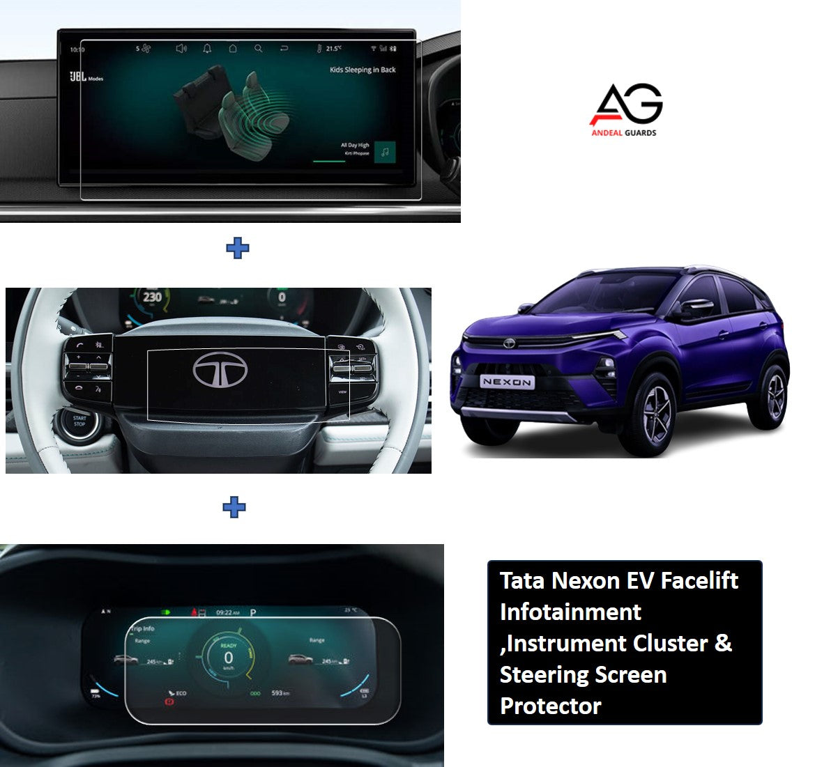 Tata Nexon EV Facelift 12.3 Inch Empowered Plus (2023- Running) Infotainment + Cluster + Steering Screen Protector