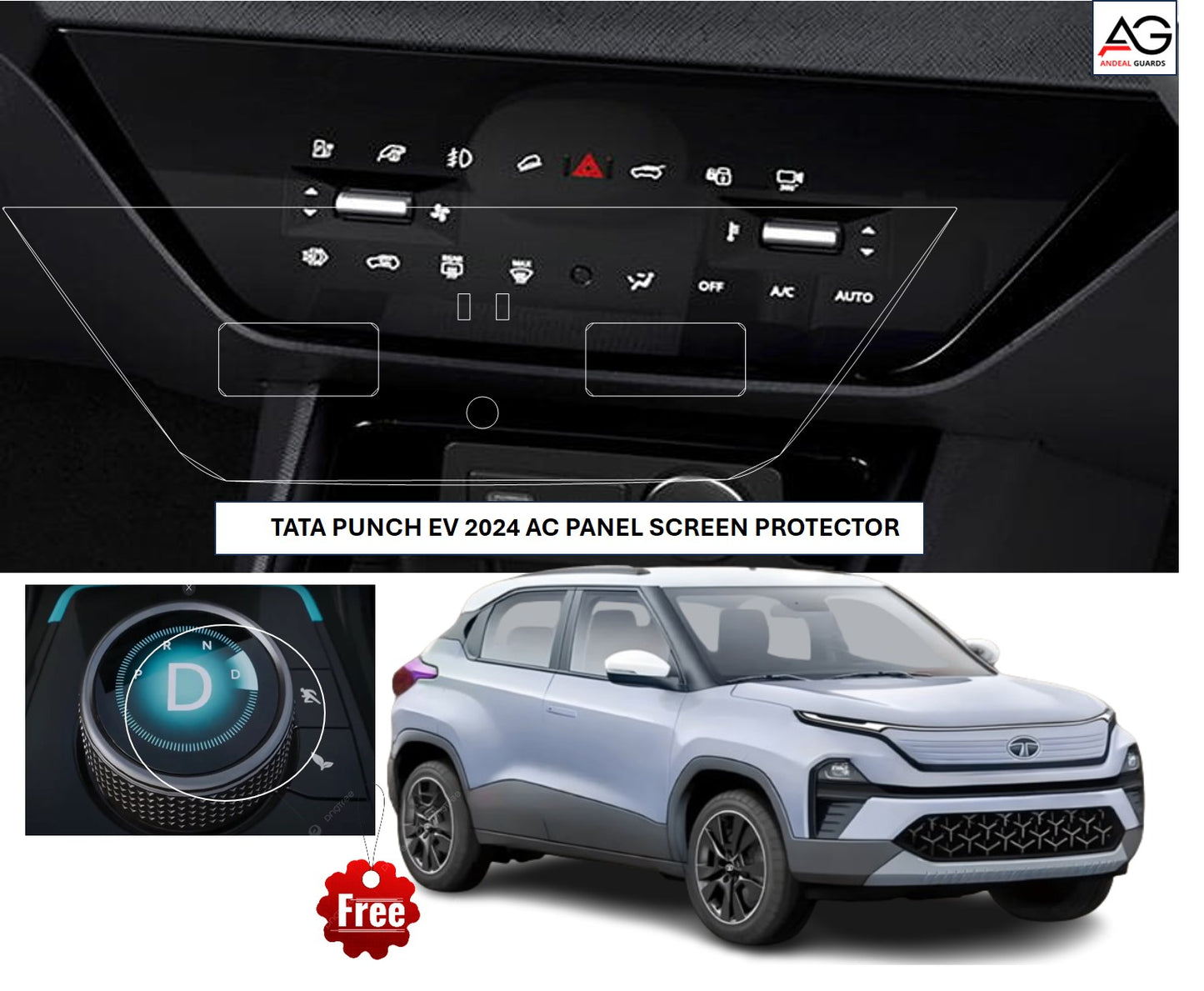 TATA PUNCH EV 2024 (Gear Knob Guard Free) AC CONTROL PANEL ,MODEL- EMPOWERED PLUS EMPOWERED+ S LR SCREEN PROTECTOR