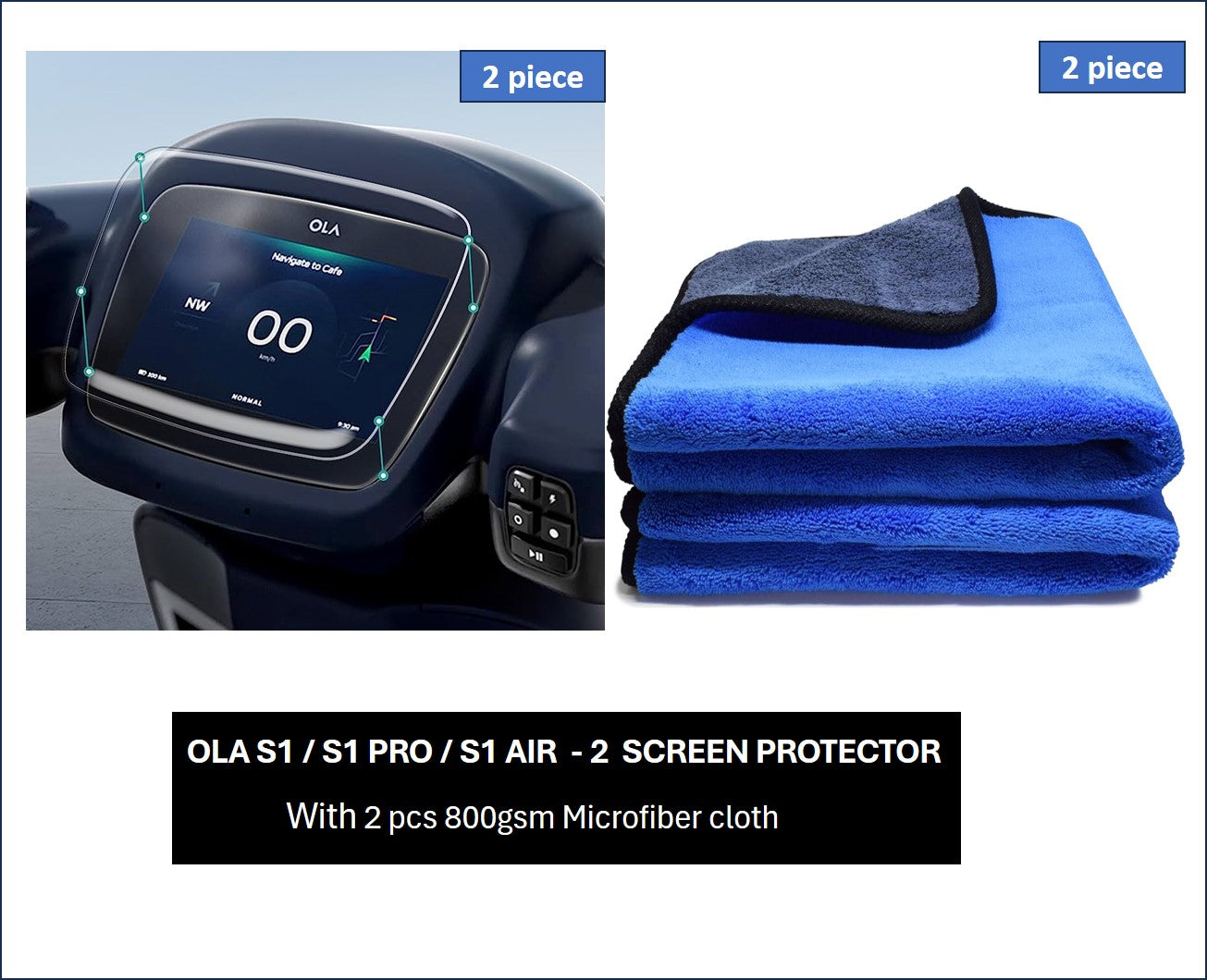 OLA S1 / S1 Pro / S1 Air Screen Protector With 2 Piece Of 800gsm Microfiber Cloth.